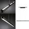 Long, modern hanging lamp in black with a rectangular, slim light body. Suitable for dining or conference tables.