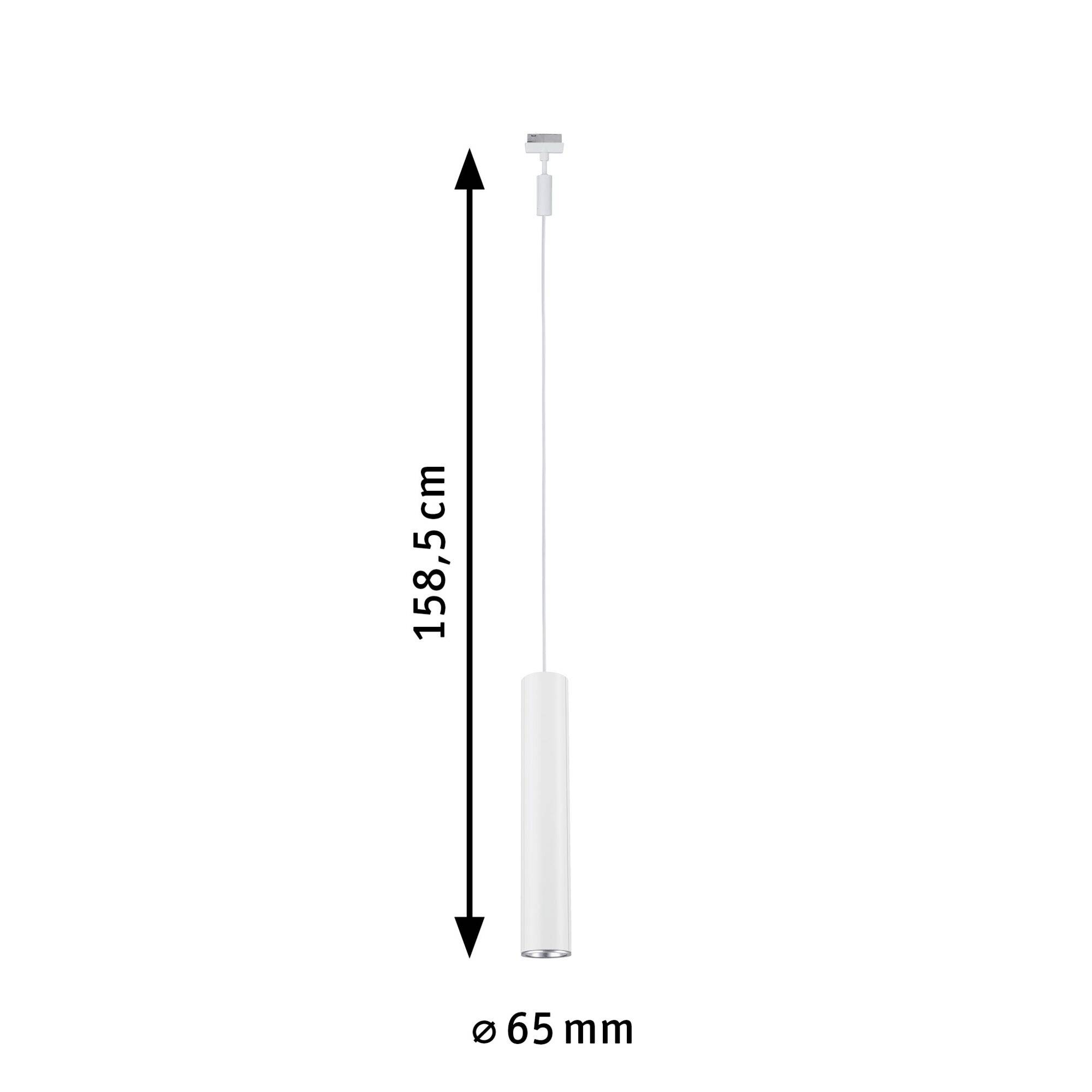 Suspended cylindrical lamp with a length of 158.5 cm and a diameter of 65 mm.