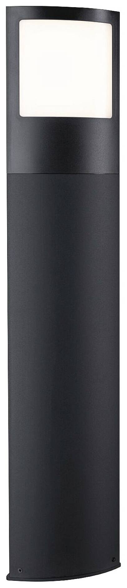 Black outdoor wall lamp with rectangular white illumination field at the top, modern and minimalist design, suitable for garden or pathway areas.