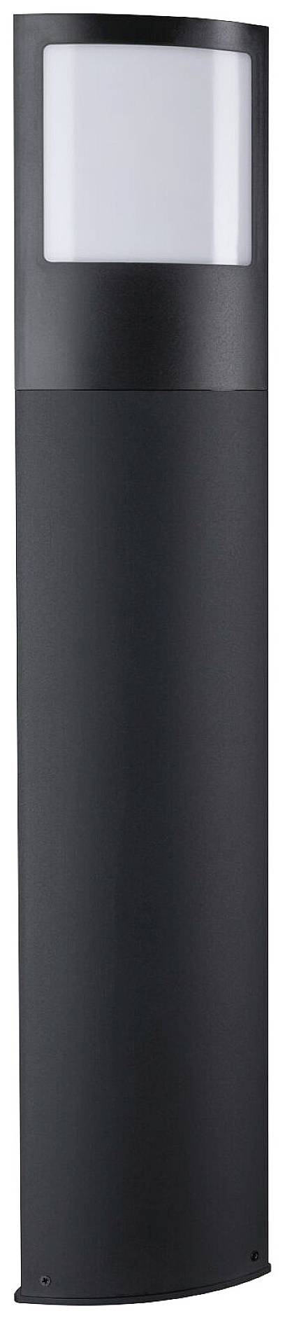 A black, cylindrical outdoor light with a rectangular white illumination area on top. Perfect for garden pathways.