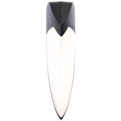 A modern, droplet-shaped wall light with a black rim and a central, luminous surface.