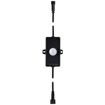 Black motion sensor with cable connections at the top and bottom, suitable for lighting circuits.