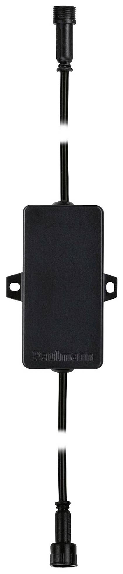 Black, rectangular electronic device with connectors at both ends, possibly an adapter or interface.