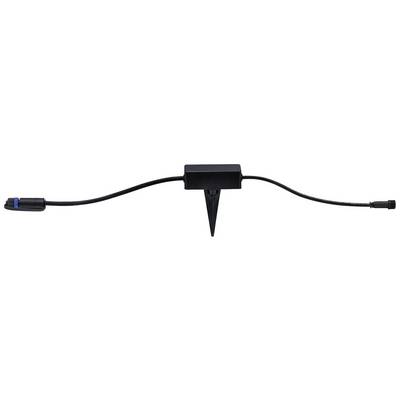 A black connecting plug with two ends and a central, pointed pin for securing, likely for external installations.