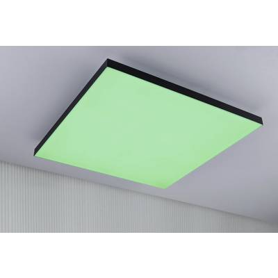 Rectangular ceiling light mounted on a white ceiling, emitting a bright, greenish glow.