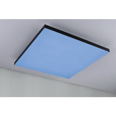 Rectangular blue LED ceiling light on a white ceiling, modern design.
