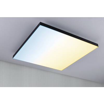 Rectangular ceiling light with a gradient transitioning from blue to yellow. It is mounted on a white ceiling and appears modern and elegant.