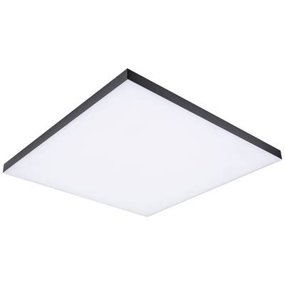 A square, flat ceiling light with a black frame and white surface, emitting uniform light.