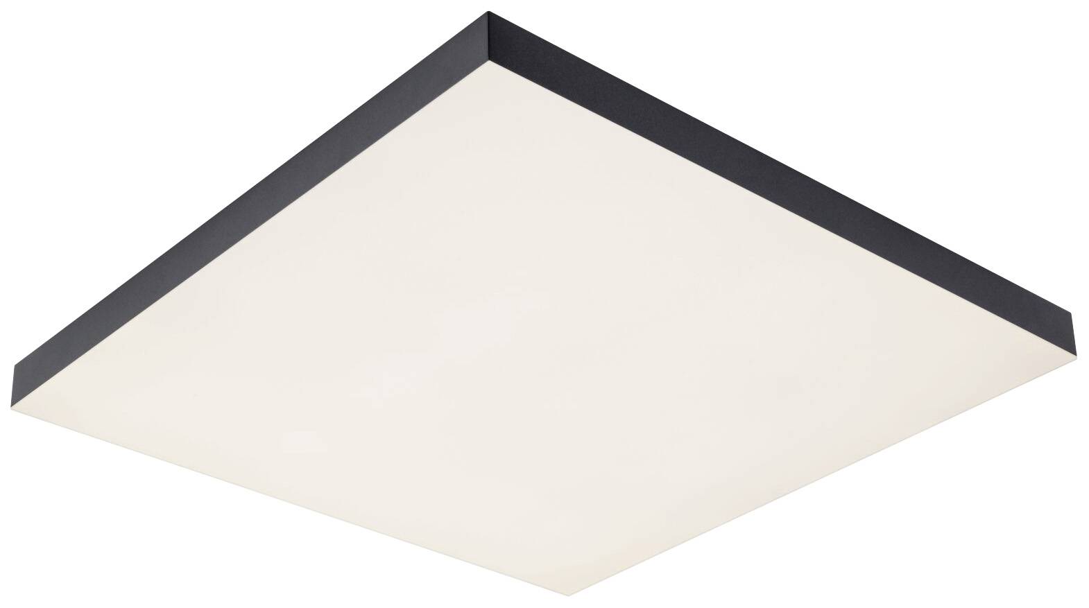 White LED ceiling light with black frame, square and modern, suitable for interior spaces.