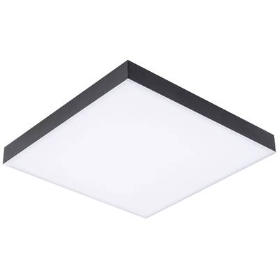 Square LED ceiling light with black frame and white light panel. Perfect for contemporary interiors and uniform illumination.