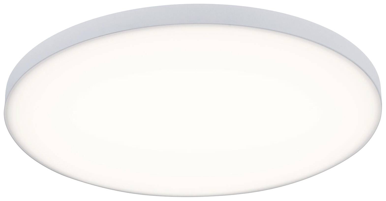 Round, flat ceiling light with evenly distributed white light, suitable for modern living or office spaces.