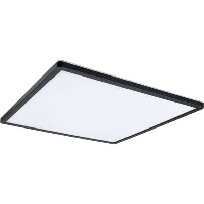 Square LED ceiling light with black frame, illuminates evenly and is ideal for modern interiors.
