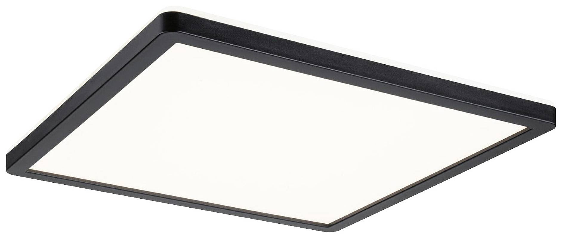 A black square ceiling panel with a white, illuminated surface.