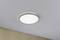Round ceiling light with matte frame mounted on a light grey ceiling, evenly illuminated.