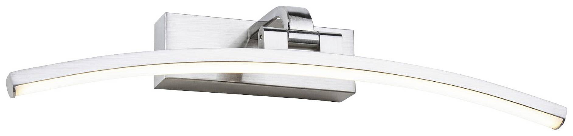 Modern, curved LED wall light with metal frame, suitable for bathroom lighting.
