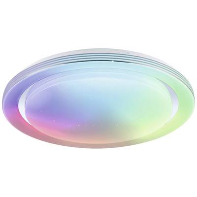 Colour-changing LED ceiling light with a starry sky effect, displaying soft colour gradients in a dark room.