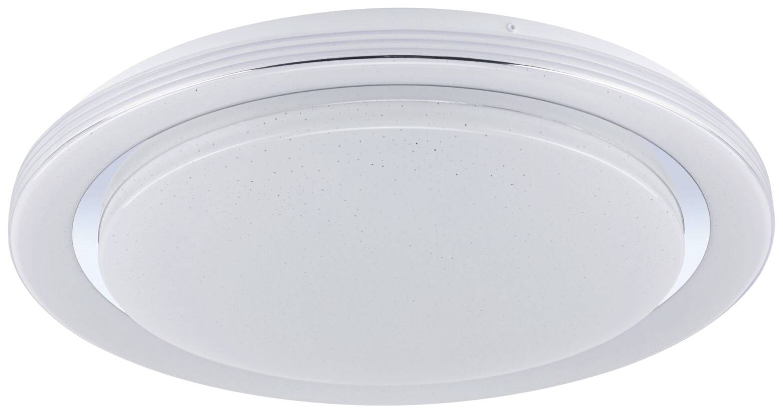 Round, modern LED ceiling light with a subtle, white design, suitable for living or office spaces.