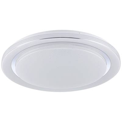 Round, modern LED ceiling light with a subtle, white design, suitable for living or office spaces.