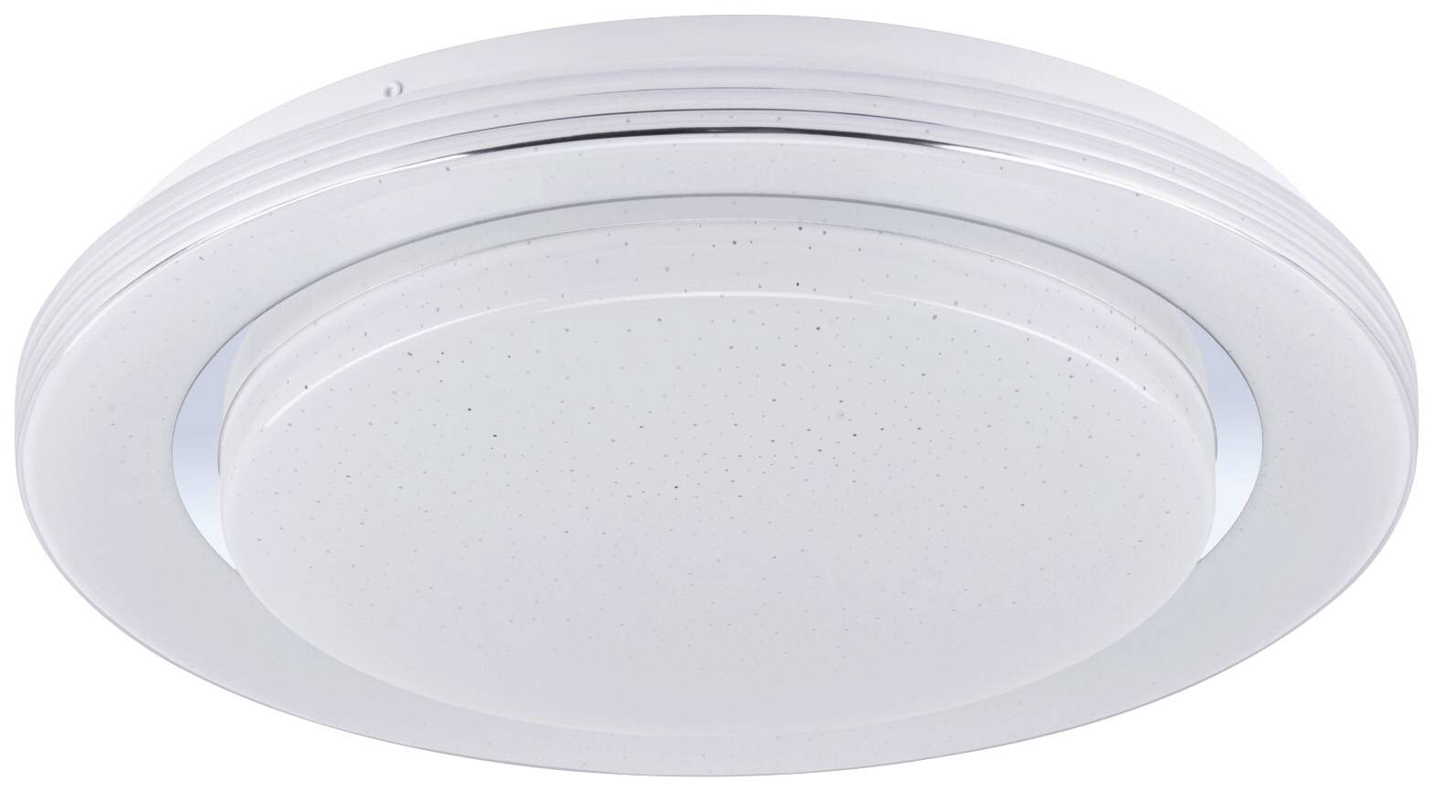 Round, modern LED ceiling light in white, suitable for interior spaces. Ideal for uniform room illumination.