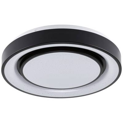 Modern, round ceiling light in black and white with a glossy finish. Perfect for living rooms or offices.