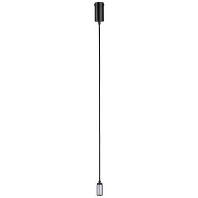 A sleek, modern pendant light with a black housing and silver lamp base, perfect for contemporary interiors.