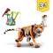 Lego Set '3 in 1': A tiger made from Lego bricks, with optional parrot and plants. Contains building blocks for various models.