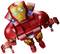A LEGO robot with red and gold armour, reminiscent of a superhero suit, stands powerfully in a dynamic pose.
