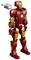 A red and golden robot made of building blocks, resembling a futuristic suit, with a glowing circle in its chest.