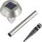 'Stainless steel solar lamp with ground spike and mounting tube for garden installation, including solar panel for eco-friendly illumination.'