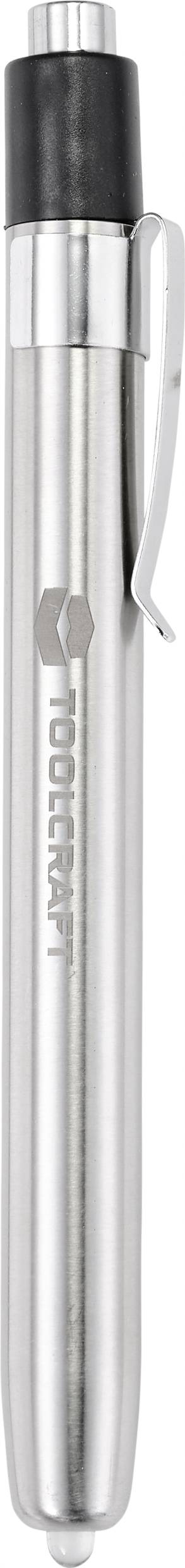 A silver-coloured ballpoint pen with a black top and clip.
