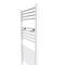 A white towel radiator with horizontal rails, suitable for drying and warming towels in the bathroom.