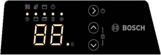 Digital display of a Bosch appliance with symbols for standby mode, preheating and other functions; currently showing the number '88'.