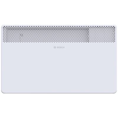 A white Bosch radiator with a rectangular shape and an upper grille for air circulation.