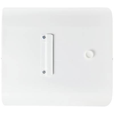 White plastic cover with screw fixing and a rounded protrusion on the right; simple, functional design.