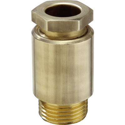Brass threaded component, cylindrical with a hexagonal connection at the top. Used for pipe connections in hydraulic or pneumatic systems.