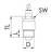 Technical drawing of a component with dimensions TL, L, D and SW, showing the structure and dimensions of the object.