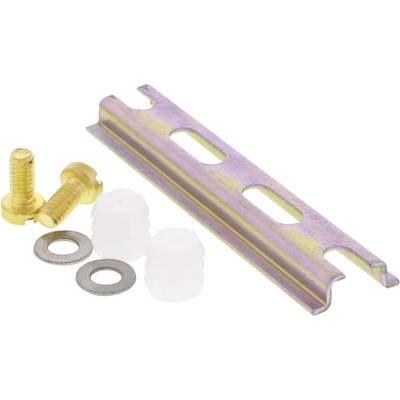 Metal bracket with two screws, two washers and plastic spacers, likely for mounting purposes.