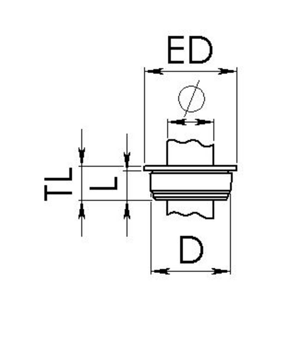 Technical drawing of a circular object with markings for 'ED', 'TL', and 'D', indicating dimensions.