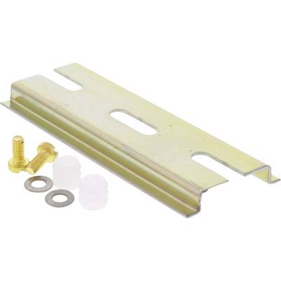 Metal angle brackets with screws and plastic washers, used for fixing to walls or other surfaces.