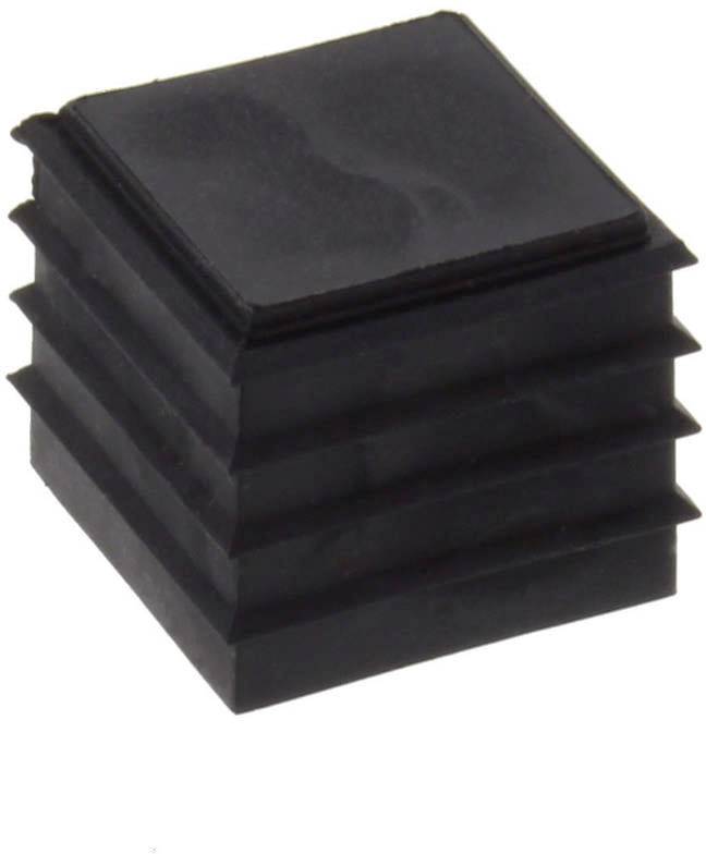 Black square plastic end cap with ribbing, used for sealing hollow pipe ends or furniture legs.