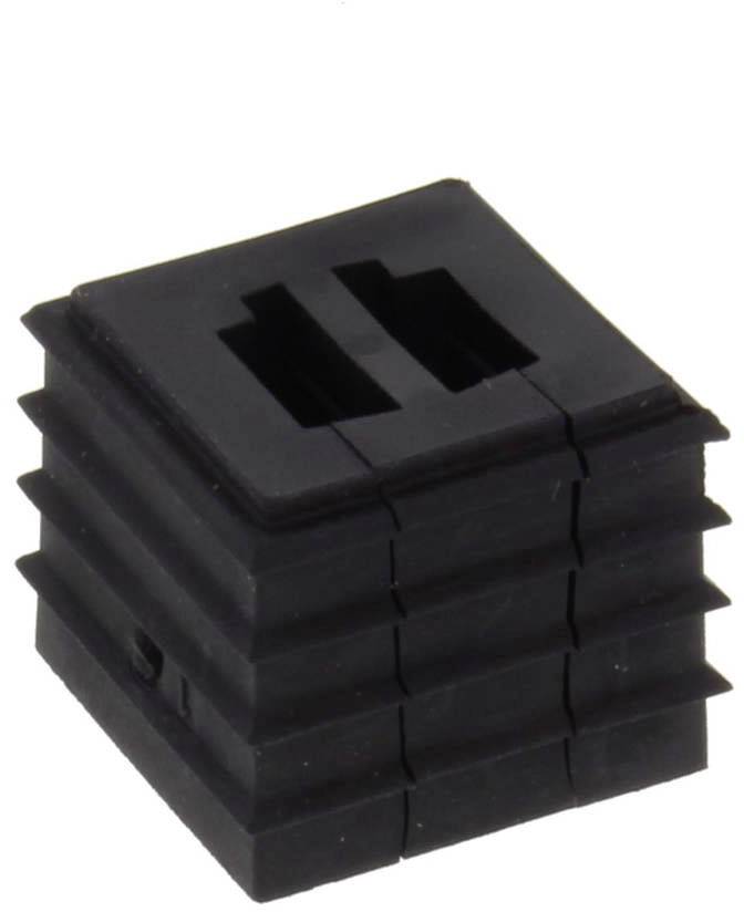 A black, square rubber buffer with multiple ribs, used as a shock absorber or vibration damper.