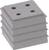 Grey, square rubber buffer with four holes, stacked design for shock absorption or vibration damping.