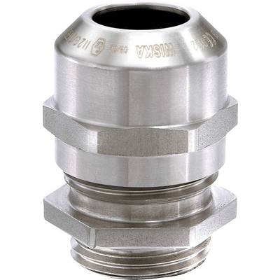Stainless steel cable gland element with a cylindrical form and thread, suitable for connecting or sealing cables.