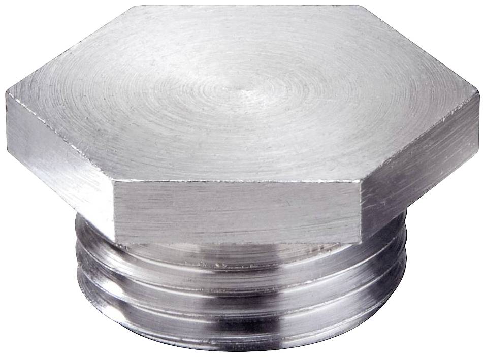 A silver, hexagonal metal screw cap.