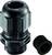 Black plastic cable gland alongside a separate seal, used for secure cable fixing and sealing.