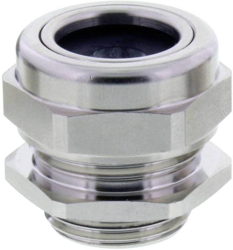 Stainless steel metal cable gland, suitable for protecting cable connections in technical installations.
