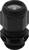 A black plastic cable gland with a ribbed thread, used for sealing and securing cables in electrical applications.