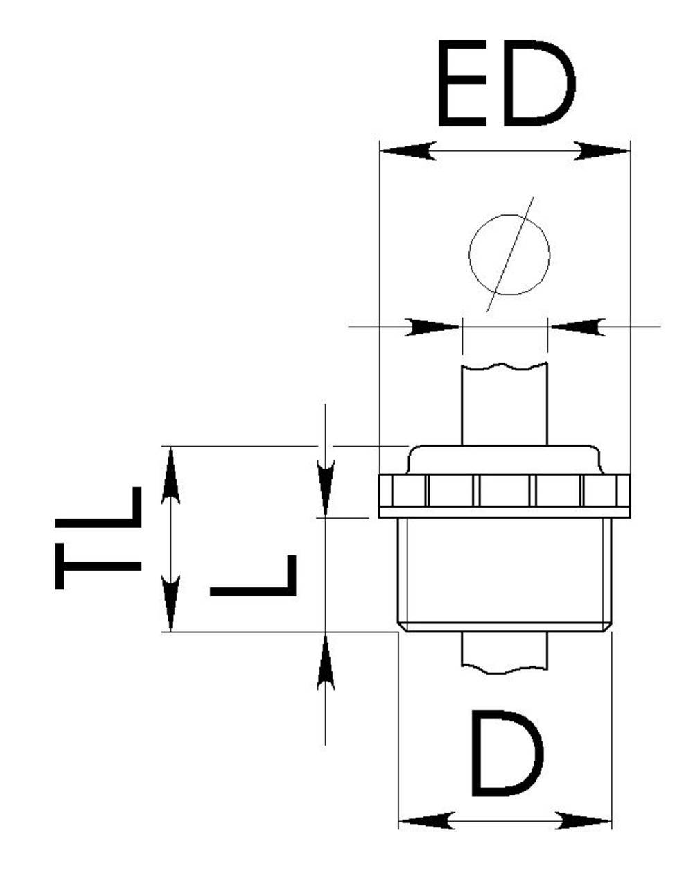 Technical drawing of a component with dimensions; marked distances ED and TL, cylindrical shape, diagram for assembly instructions.