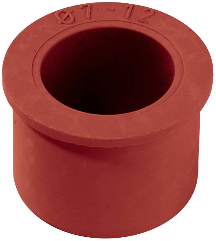 Red rubber stopper, cylindrical, with an engraved number '87-12' on top, on a white background.