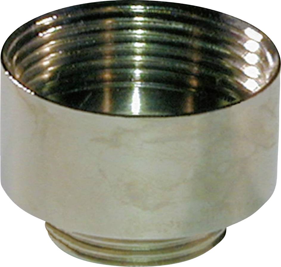 Threaded metal pipe connector with a cylindrical shape.